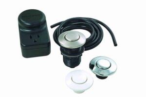 Garbage disposal air switch kit, including power adapter, cable, and button covers.