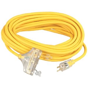 A yellow 100-foot heavy duty extension cord.