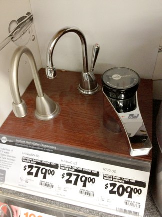 Sink-top hot water dispensers are available in a variety of styles.