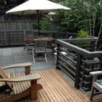 raised wood deck with railing