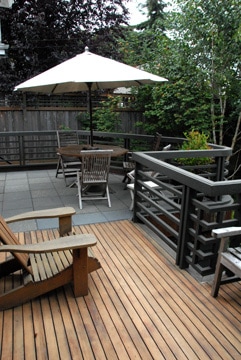 raised wood deck with railing