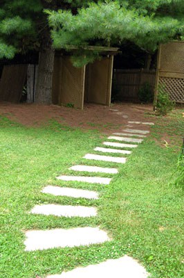 concrete paving stones and grass