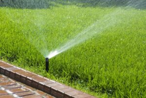 popup sprinkler watering lawn