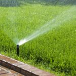 popup sprinkler watering lawn