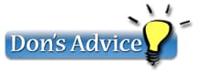 Don's Advice logo with blue background and yellow light bulb