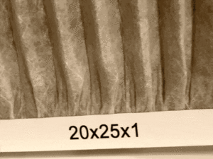 Size measurements marked on a filter frame.