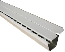 A solid-top and perforated gutter guard over a white background.