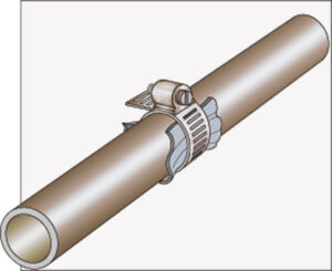 temporary pipe clamp from rubber and hose clamp on a copper pipe