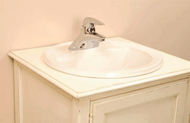 Self-rimming sink has a molded edge that overlaps the countertop.