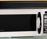 A chrome-finished, above-range digital microwave oven.