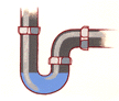 sink-trap-diagram Water trapped in a J-shaped pipe beneath a sink.