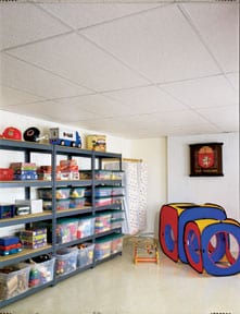 Suspended ceiling mounts around the room's perimeter.