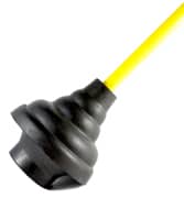 Black flange plunger with a yellow handle. 
