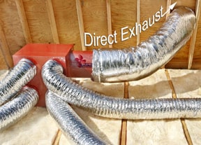 Multi-ducted, whole-house Superfan with plenum connected to insulated ducts and direct exhaust.