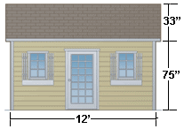 Diagram of a gable shed's front view including dimensions.