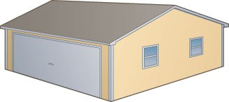 garage with reverse gable roof
