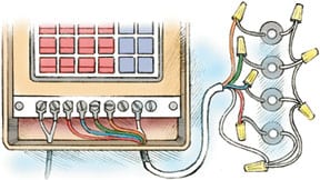 Color illustration of sprinkler control valve wiring