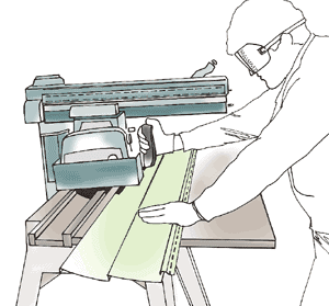 Radial-arm saw, fitted with a vinyl-cutting blade, is excellent for crosscuts.