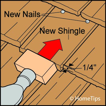 tapping wood shingle in place