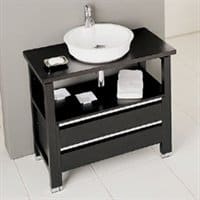 Console vanity offers an open look with some storage.