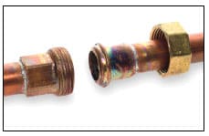 copper pipe and union, disassembled