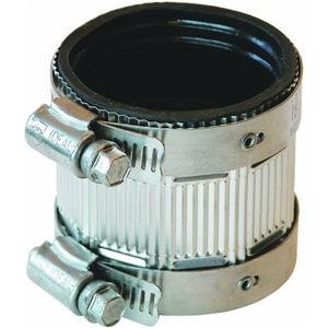 Fernco no-hub coupling with stainless steel band clamps.