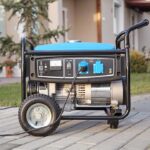 A portable generator plugged in outside a home