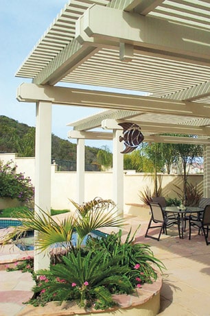 Aluminum patio roofing holds up against harsh weather. Photo: SAE Builders