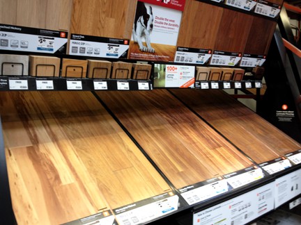 store display of wood flooring samples