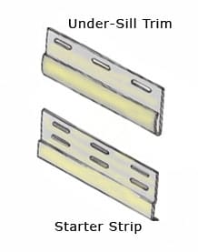 Illustration of an under-sill trim and starter strip for vinyl siding.