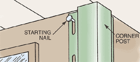 Hang corner molding from a nail as shown.