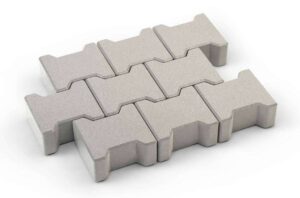 Interlocking concrete pavers form a contiguous surface that resists separations, provides visual interest.