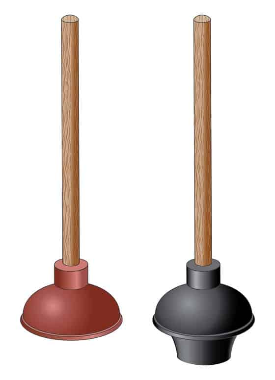 Flat plunger on left is for sinks, showers, and tubs. The bell-shape on the right is for toilets.