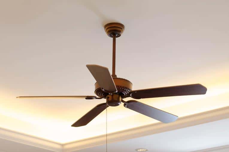 A five-bladed, traditional style ceiling fan in bronze finish.