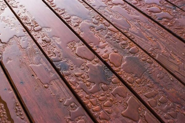 wood deck with water repellent finish