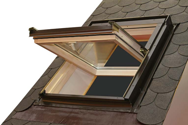 Roof window can be pivoted for easy cleaning and full ventilation.