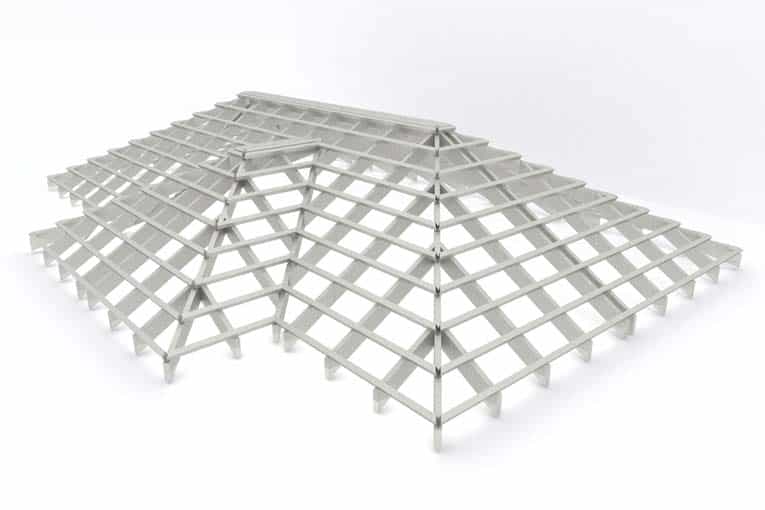 Diagram of a hip and valley roof framing over a white background.