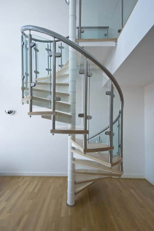 wood and steel spiral stair