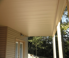 Aluminum Raintight panels beneath the surface of a deck. 