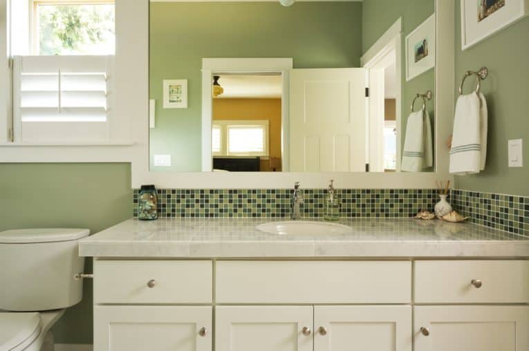 bathroom surfaces tile counter and backsplash