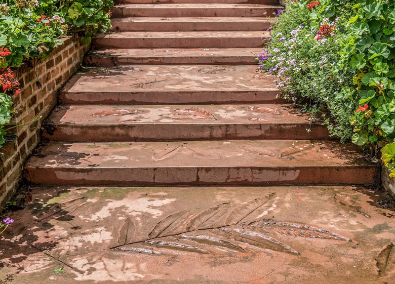 Natural stamped pattern in warm-colored concrete.