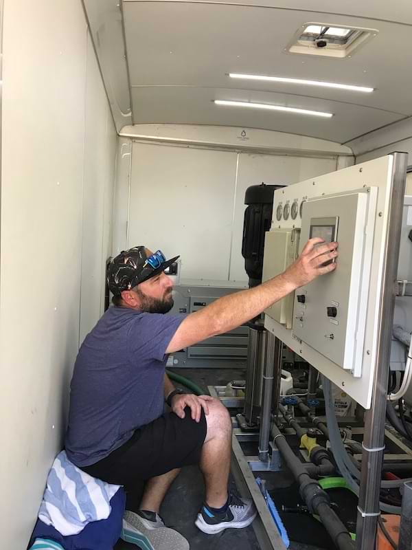 control panel inside pool water recycling trailer