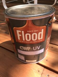 can of Flood UV deck stain