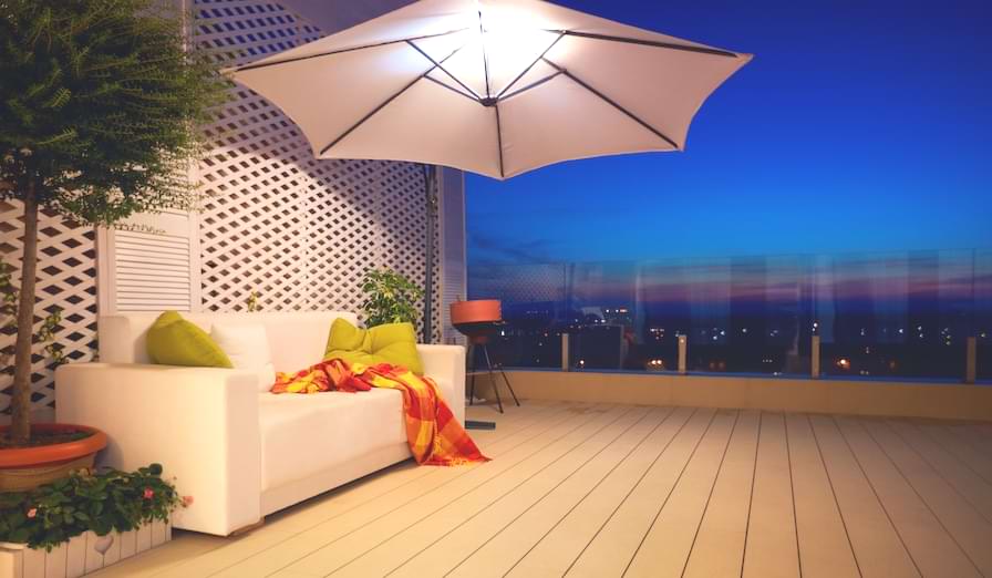 large umbrella shelters rooftop deck