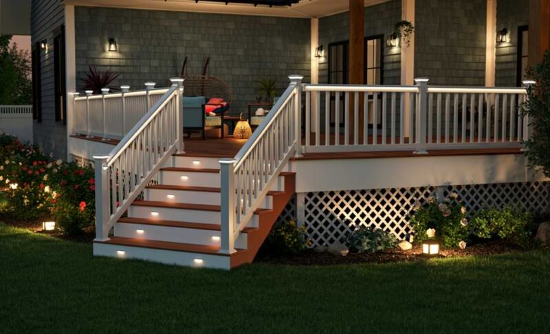 outdoor lights light up a raised deck