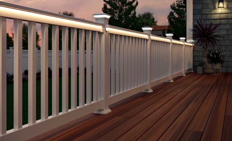 LED lighting lights up vinyl railing