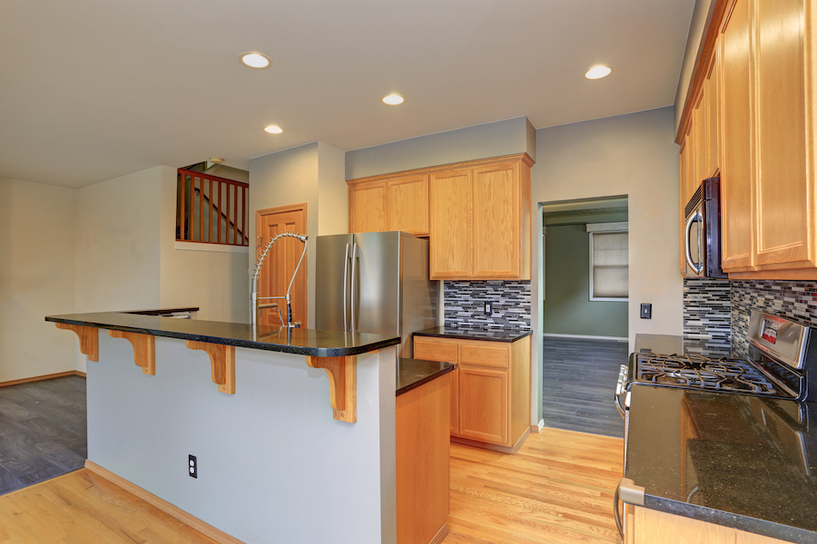 natural wood basement kitchen