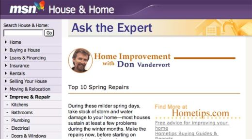 A webpage showing Don Vandervort featured on MSN.com