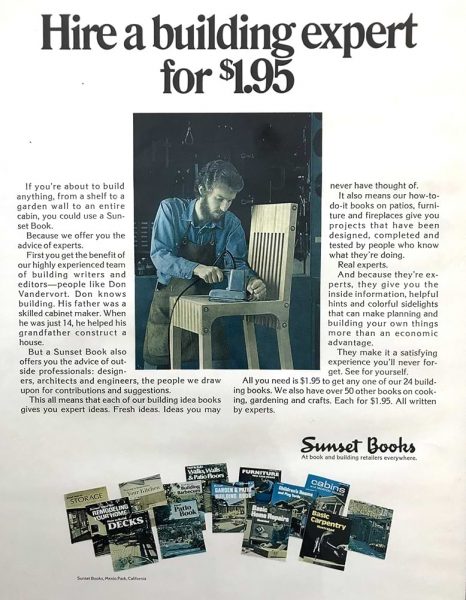 Don Vandervort appearing in an ad for Sunset Books woodworking